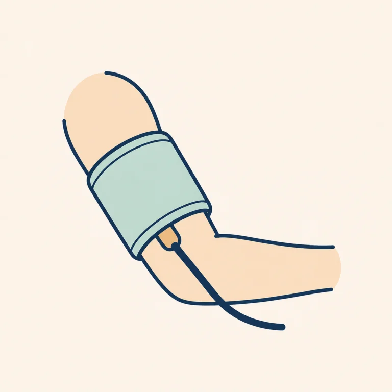 Upper-arm blood pressure cuff fitted directly on bare skin